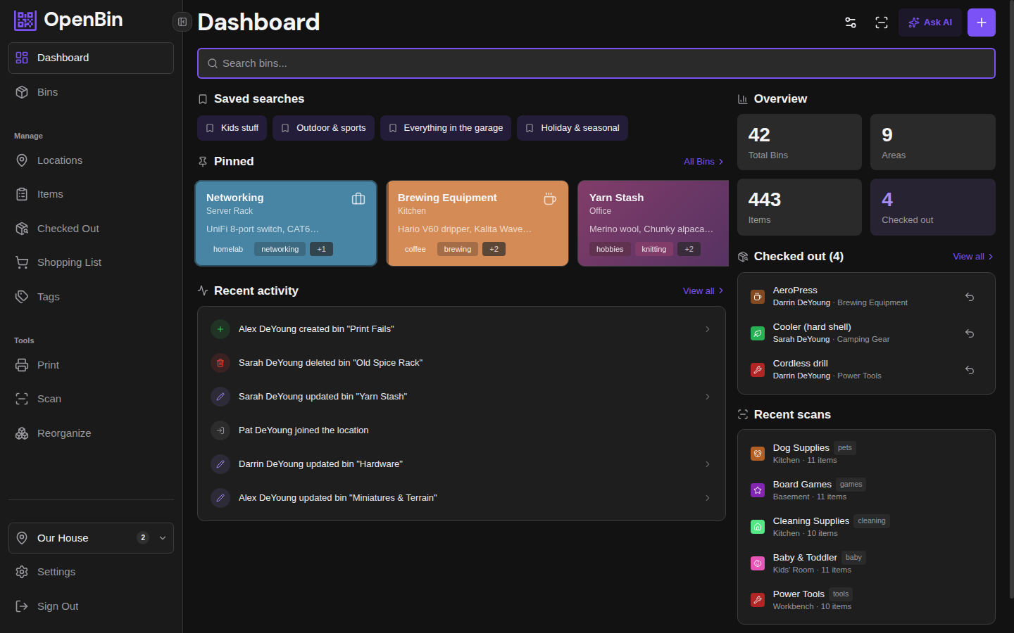 OpenBin in dark mode