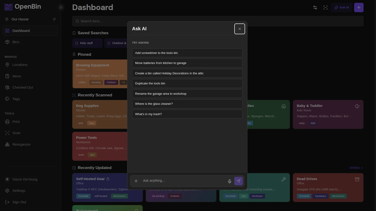 AI assistant accepting natural language inventory commands
