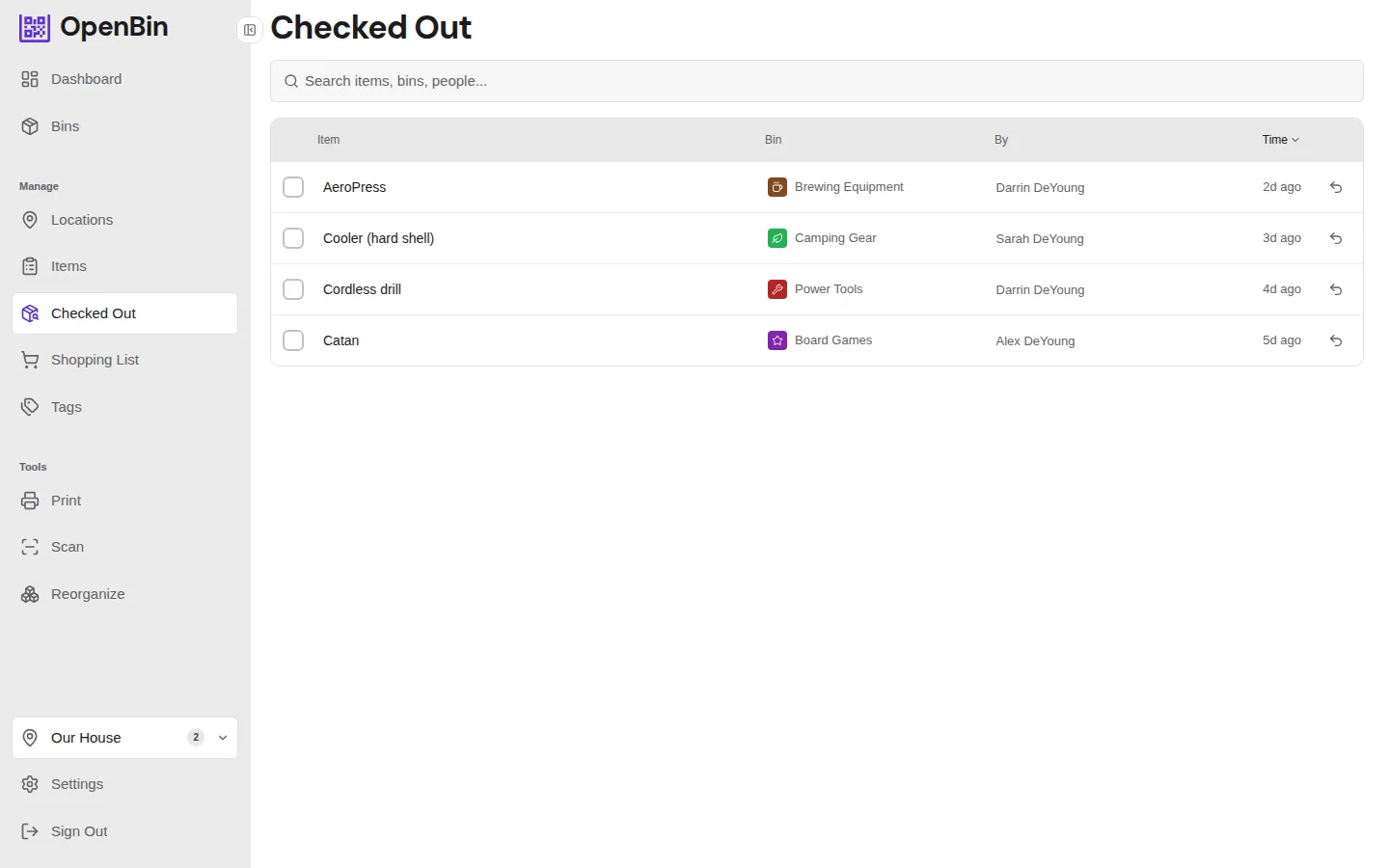 Checked Out page
