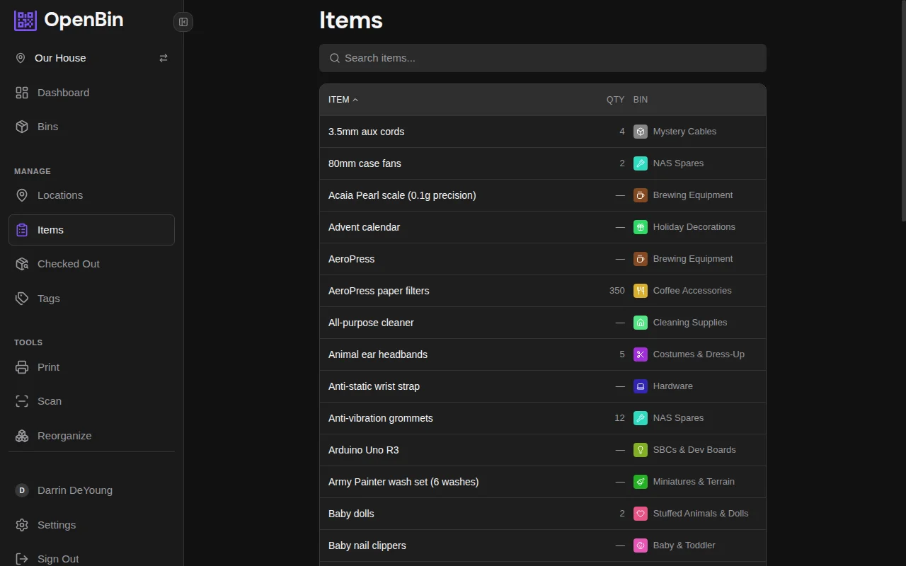 Item list mode generating a paper inventory