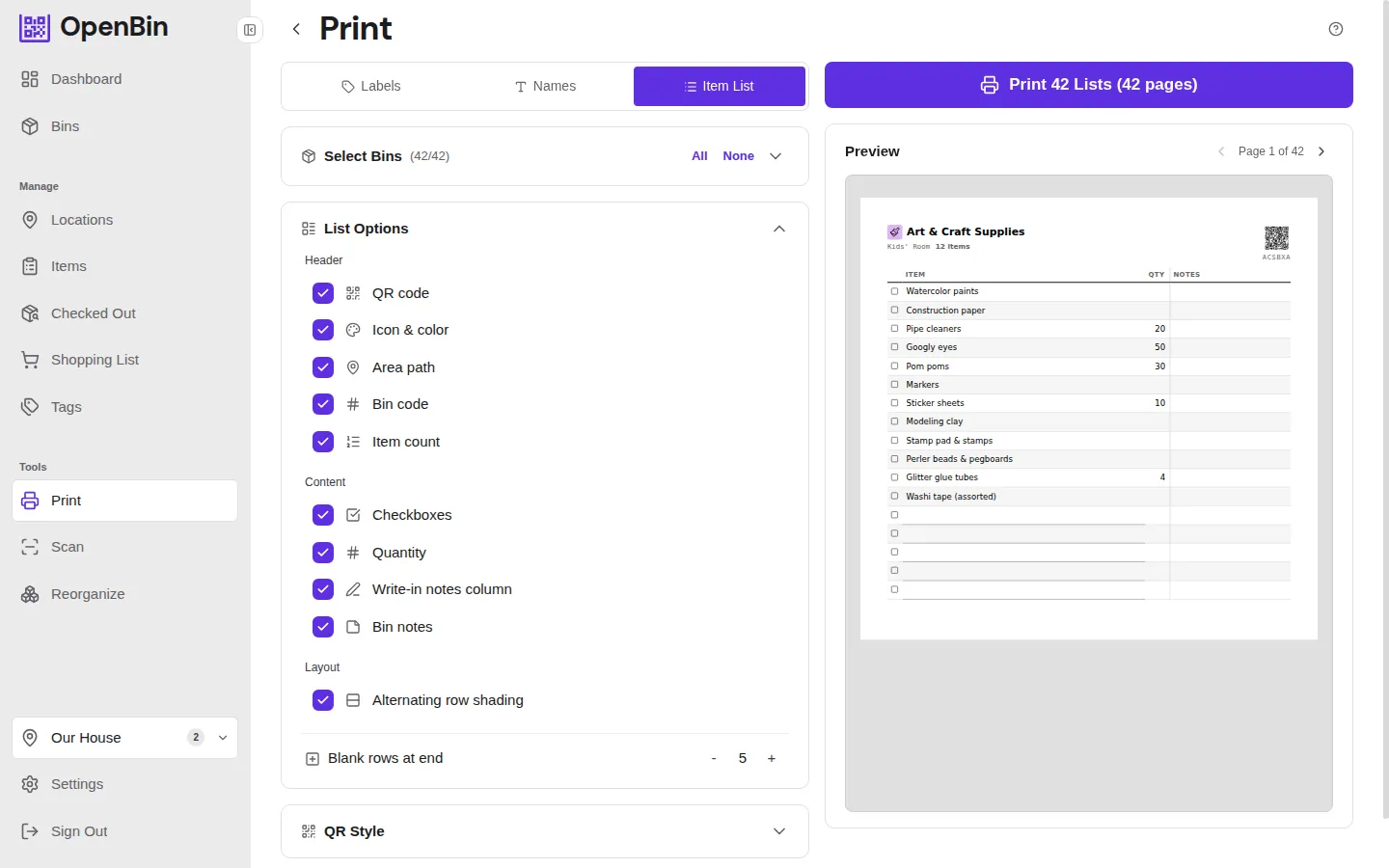 Item List mode