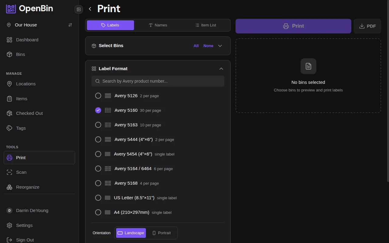 A sheet of colored-card QR labels ready for Avery paper